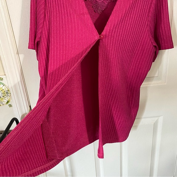 Capistrano Essentials 18/20W Fuchsia Pink Ribbed Sweater Knit Cardigan 2FER Top - Picture 10 of 12